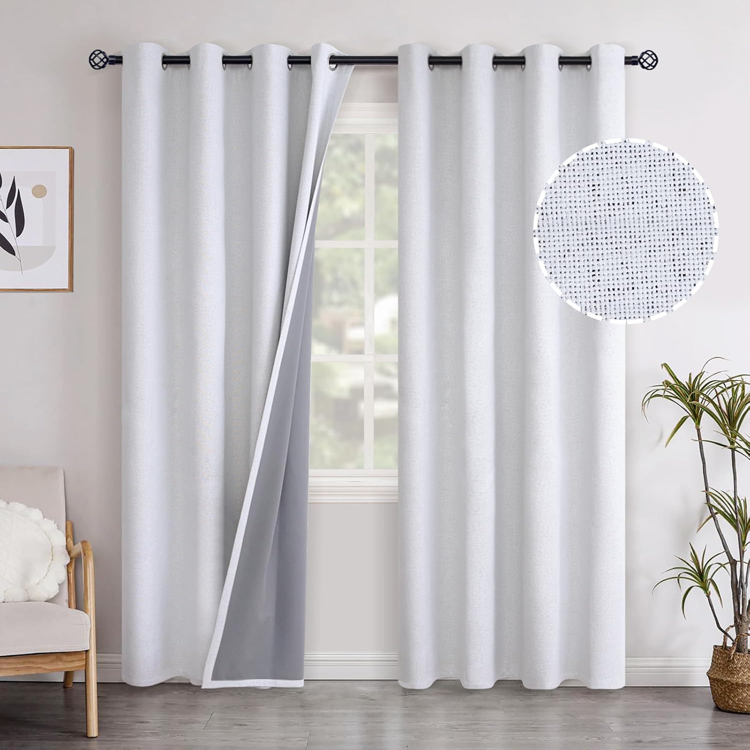 YoungsTex 84 Inches Long Linen Blackout Curtains for Home