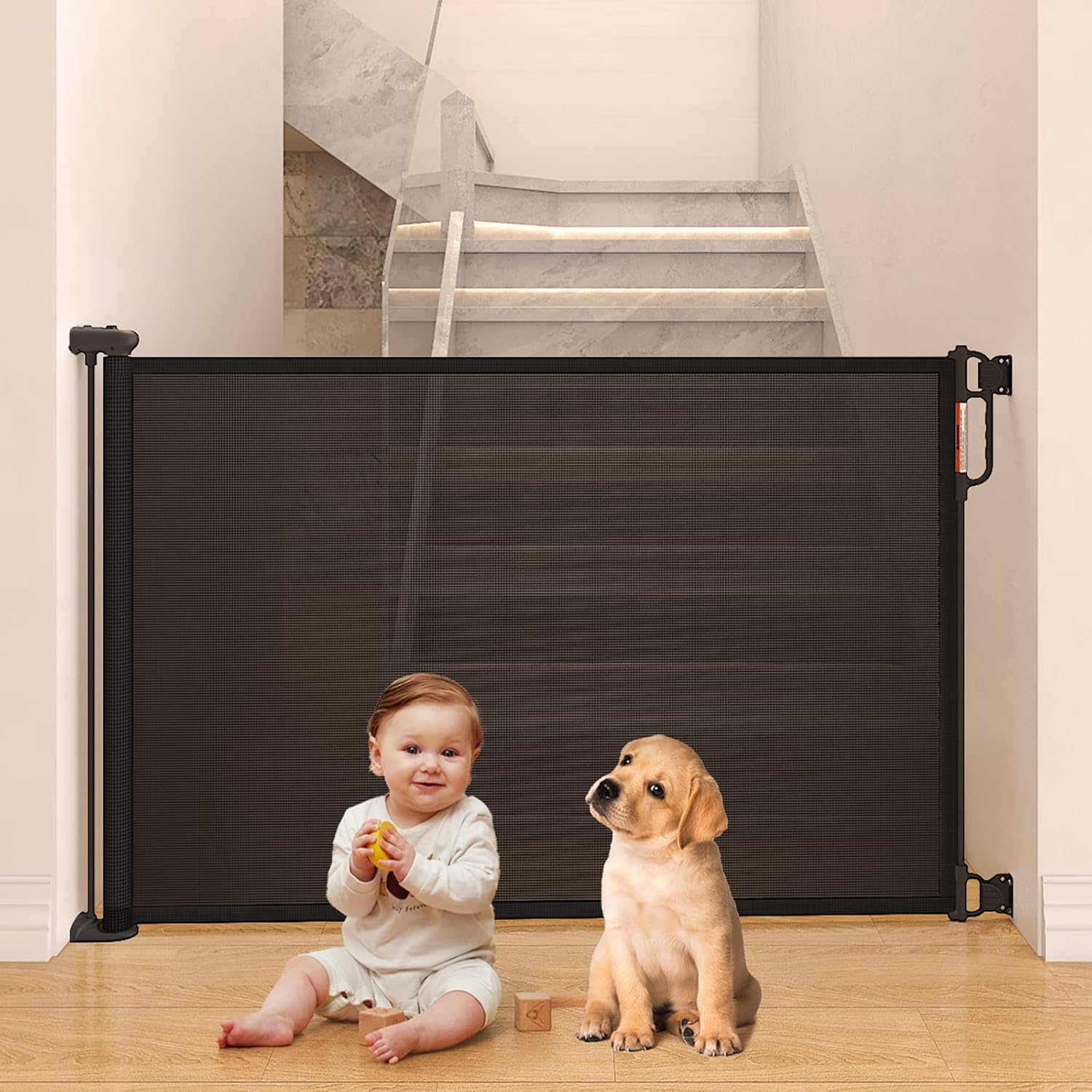 Retractable Baby Gate for Stairs and Doorways, 33in Tall