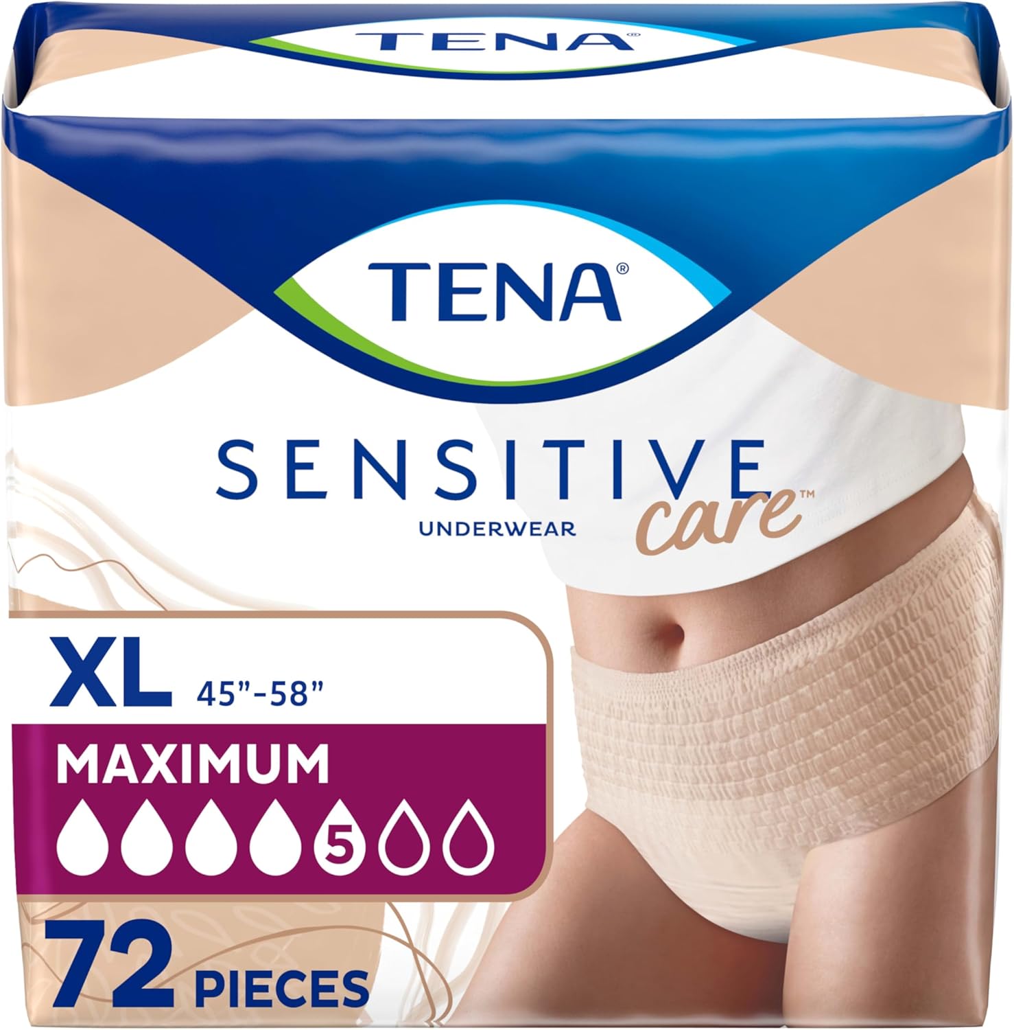 TENA Sensitive Care Adult Incontinence Underwear for Women, XLarge