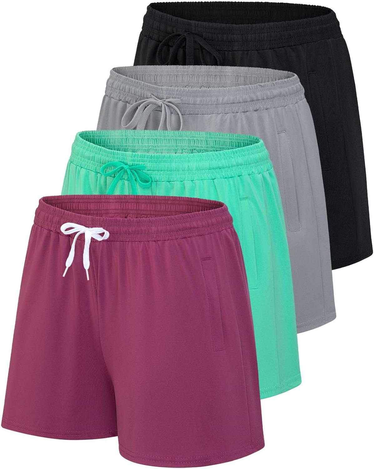 Real Essentials Womens Athletic Dry-Fit Lounge Shorts 4 Pack