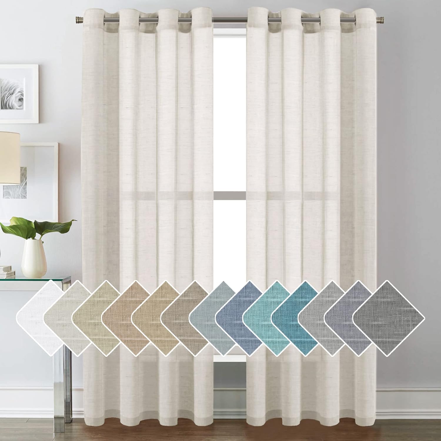 Soft Natural Linen Sheer Curtains - 84 Long 2 Panels