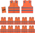 Orange Safety Vests 10 Pack - Reflective High Visibility Work Vests