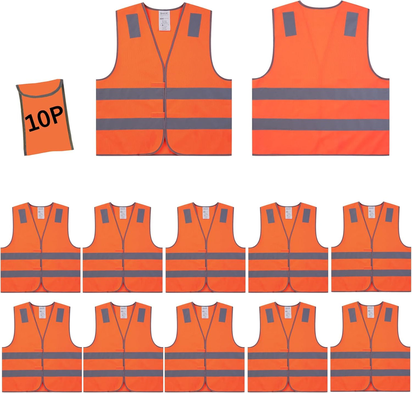 Orange Safety Vests 10 Pack for High Visibility Construction Work