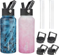 Insulated Water Bottles 2 Pack with Straw Lids - Keeps Drinks Cold All