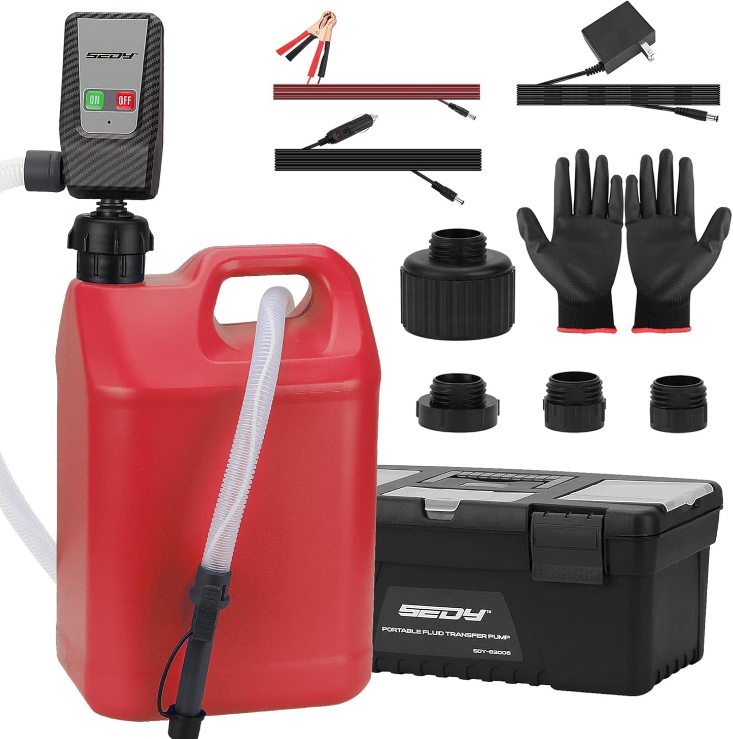 SEDY Battery Powered Fuel Transfer Pump - Auto-Stop Sensor, 51 Hose, Portable & Precise