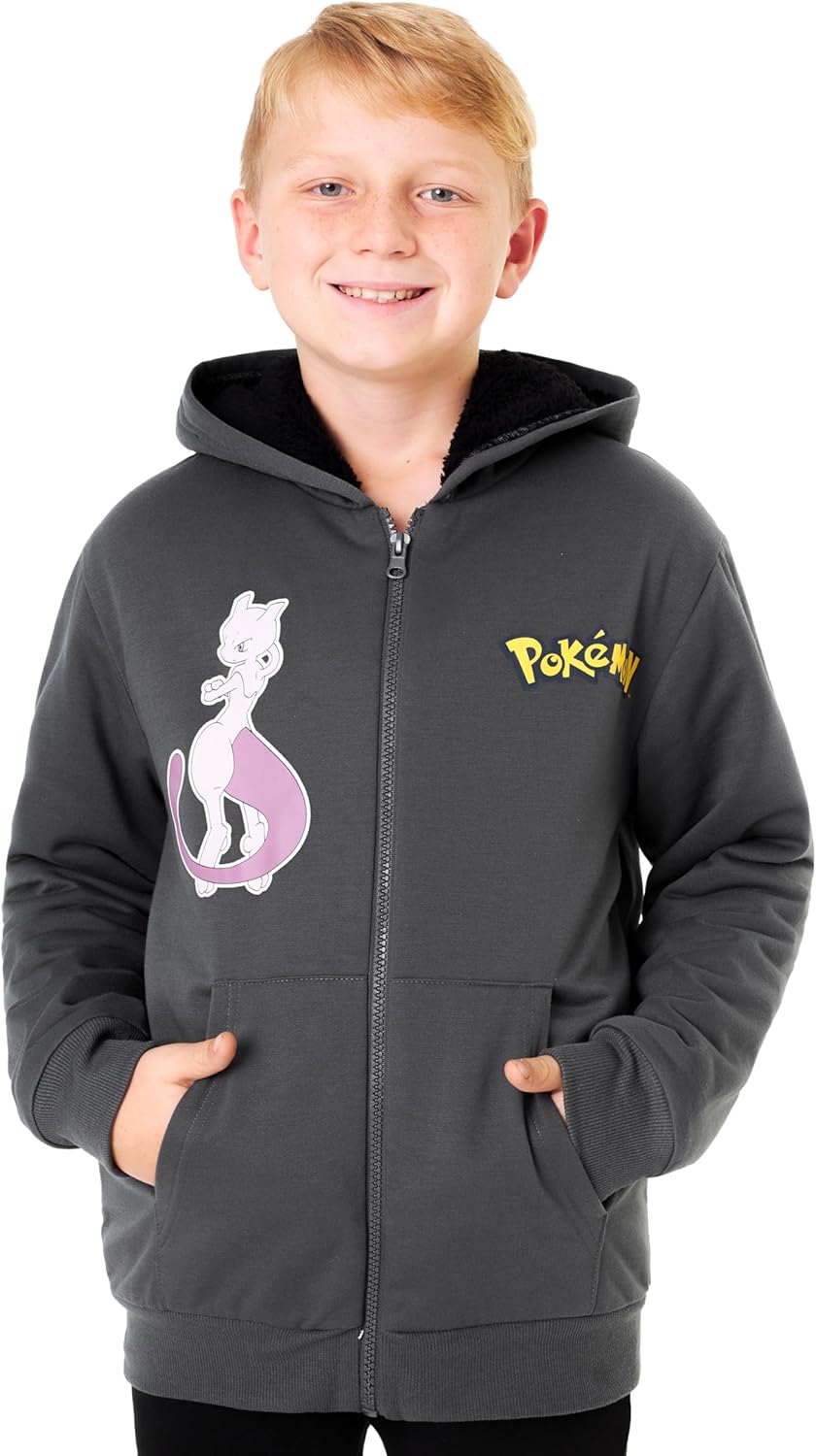 Pokemon Sherpa Fleece Hoodie for Boys and Teens Ages 7-14