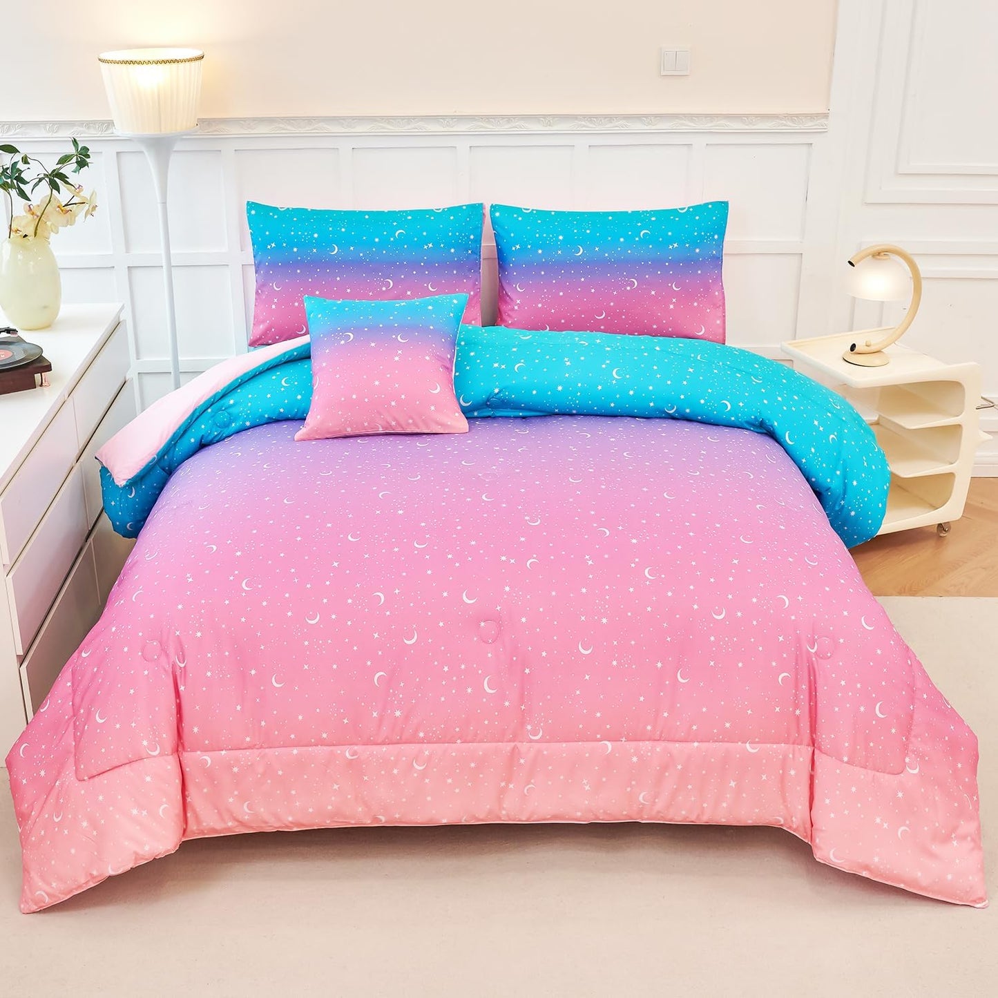 URBONUR 6 Pcs Gradient Comforter Set for Girls Twin Size