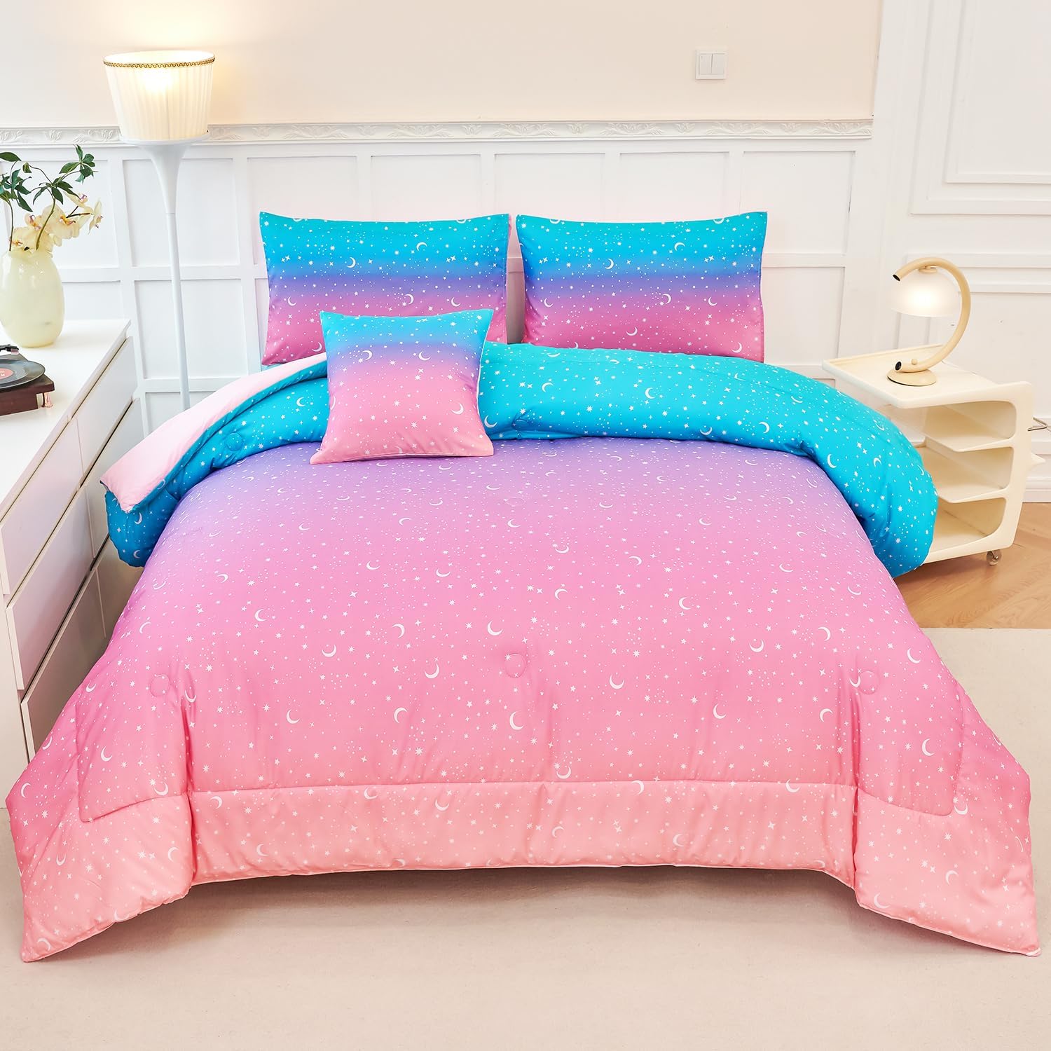 URBONUR 6 Pcs Gradient Comforter Set for Girls Twin Size
