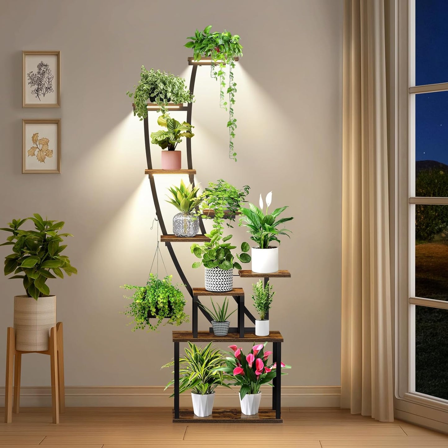 9 Tier 63in Tall Plant Stand with Grow Lights and Remote Control
