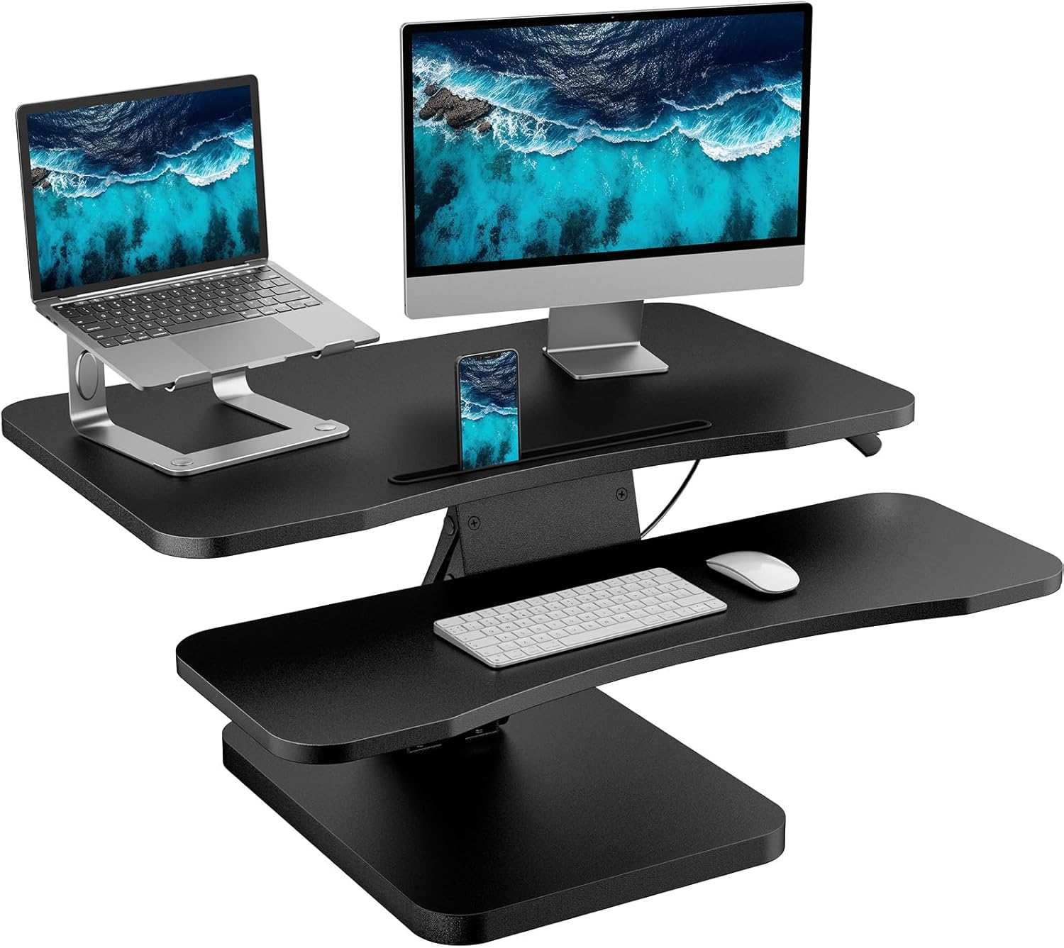 Height Adjustable Standing Desk Converter for Dual Monitors - Black