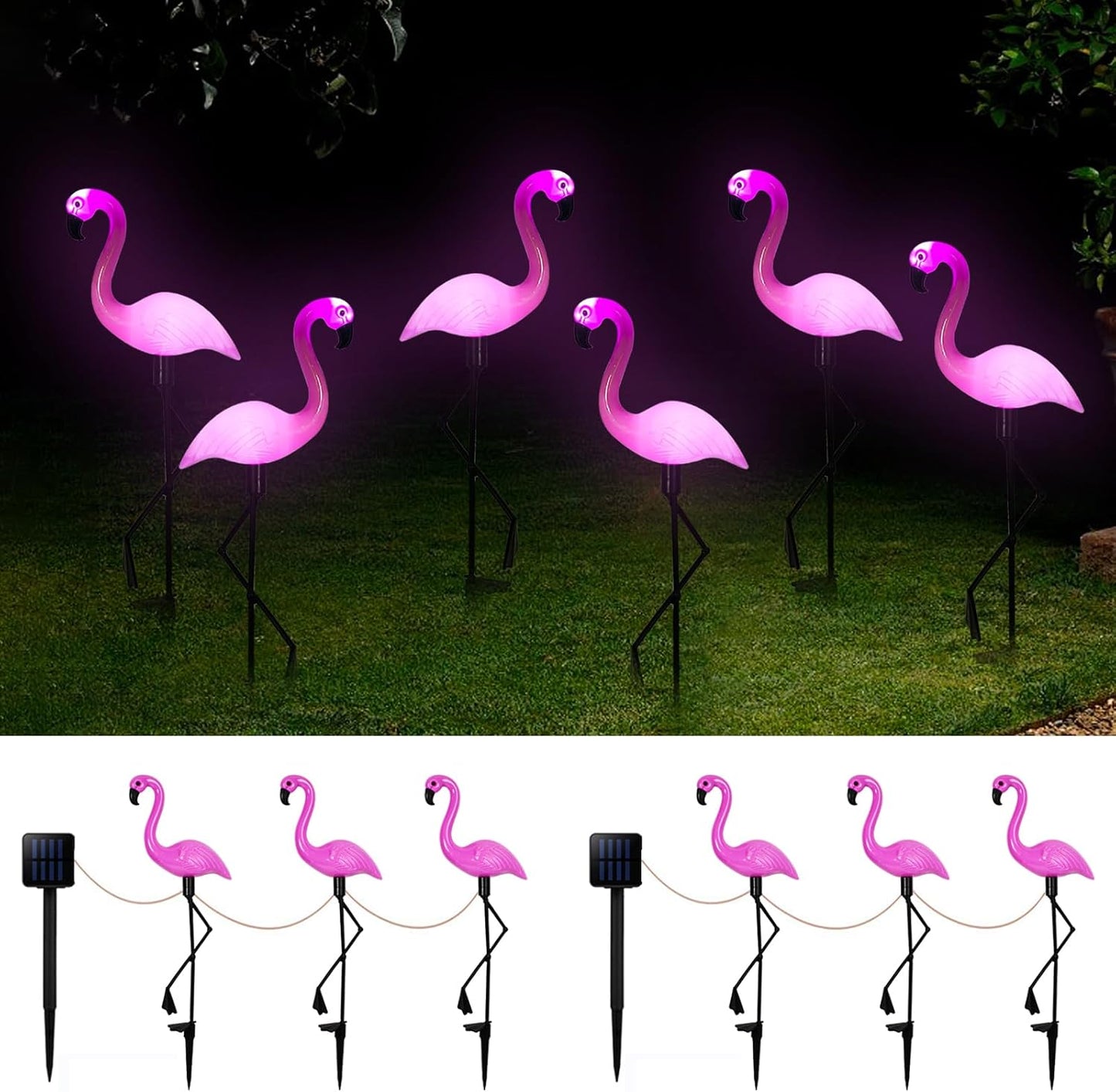 Solar Flamingo Light Set - 6 Pcs Waterproof Garden Decor