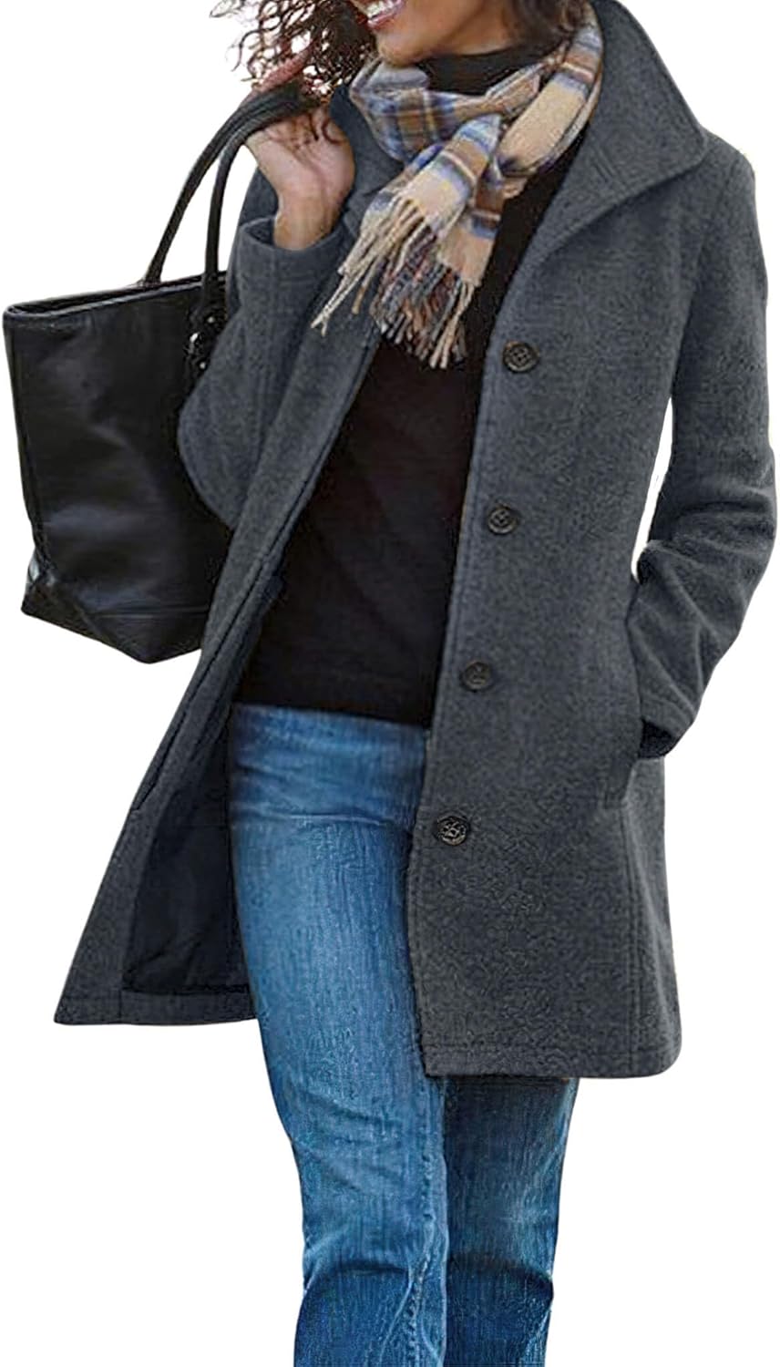 Stylish Women's Casual Thicken Wool Blend Pea Coat for Winter