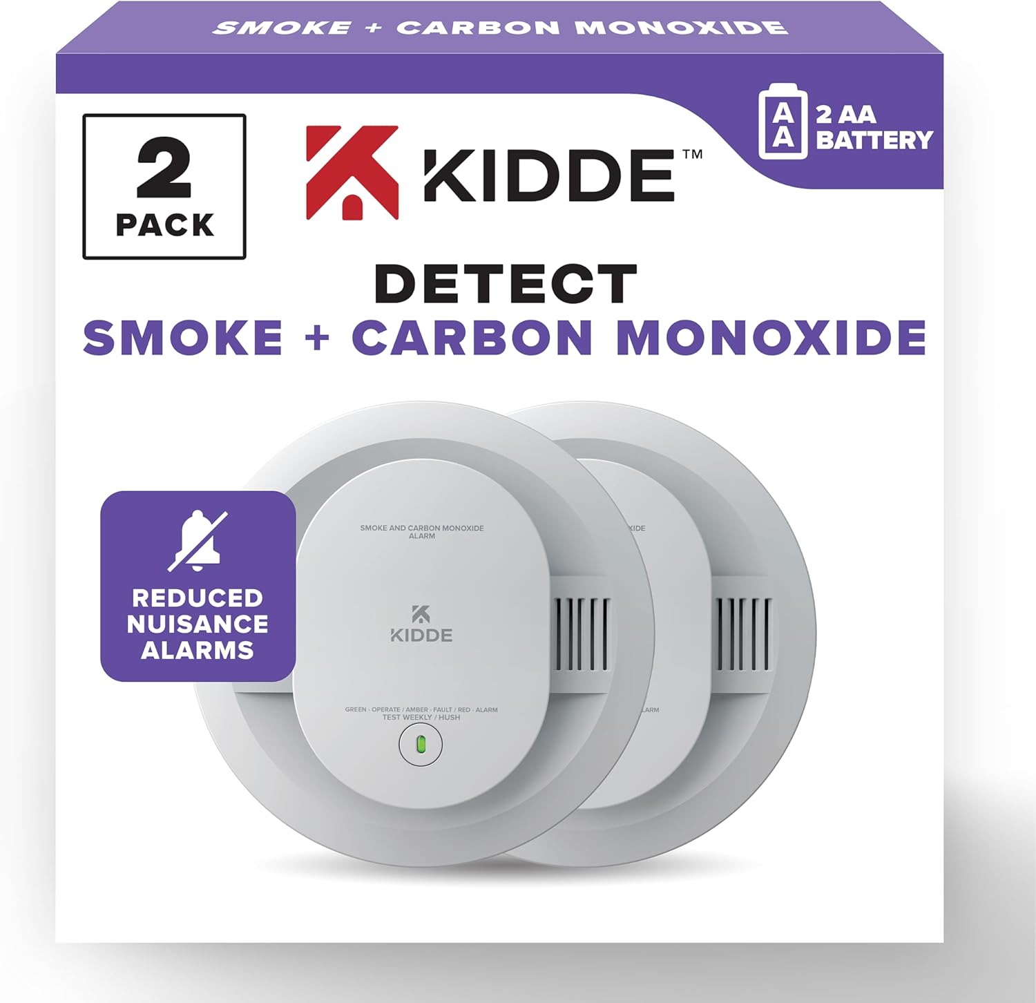 Kidde Smoke & Carbon Monoxide Detector, 2 Pack for Safety