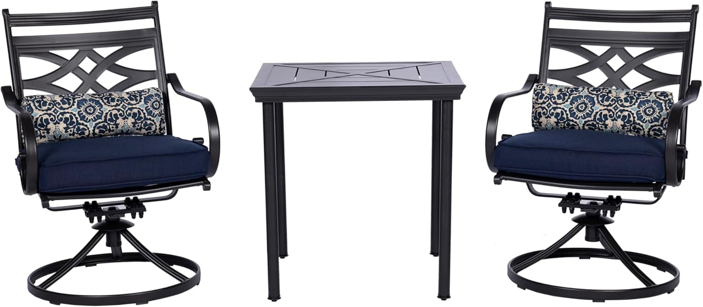 Montclair 3-Piece Outdoor Bistro Set with Rocker Chairs and Cushions