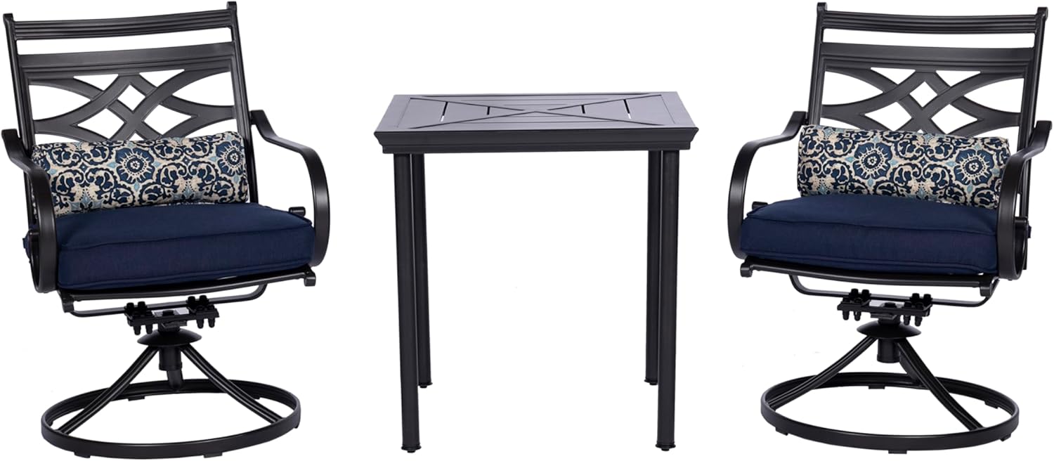 Montclair 3-Piece Outdoor Bistro Set with Rocker Chairs and Cushions