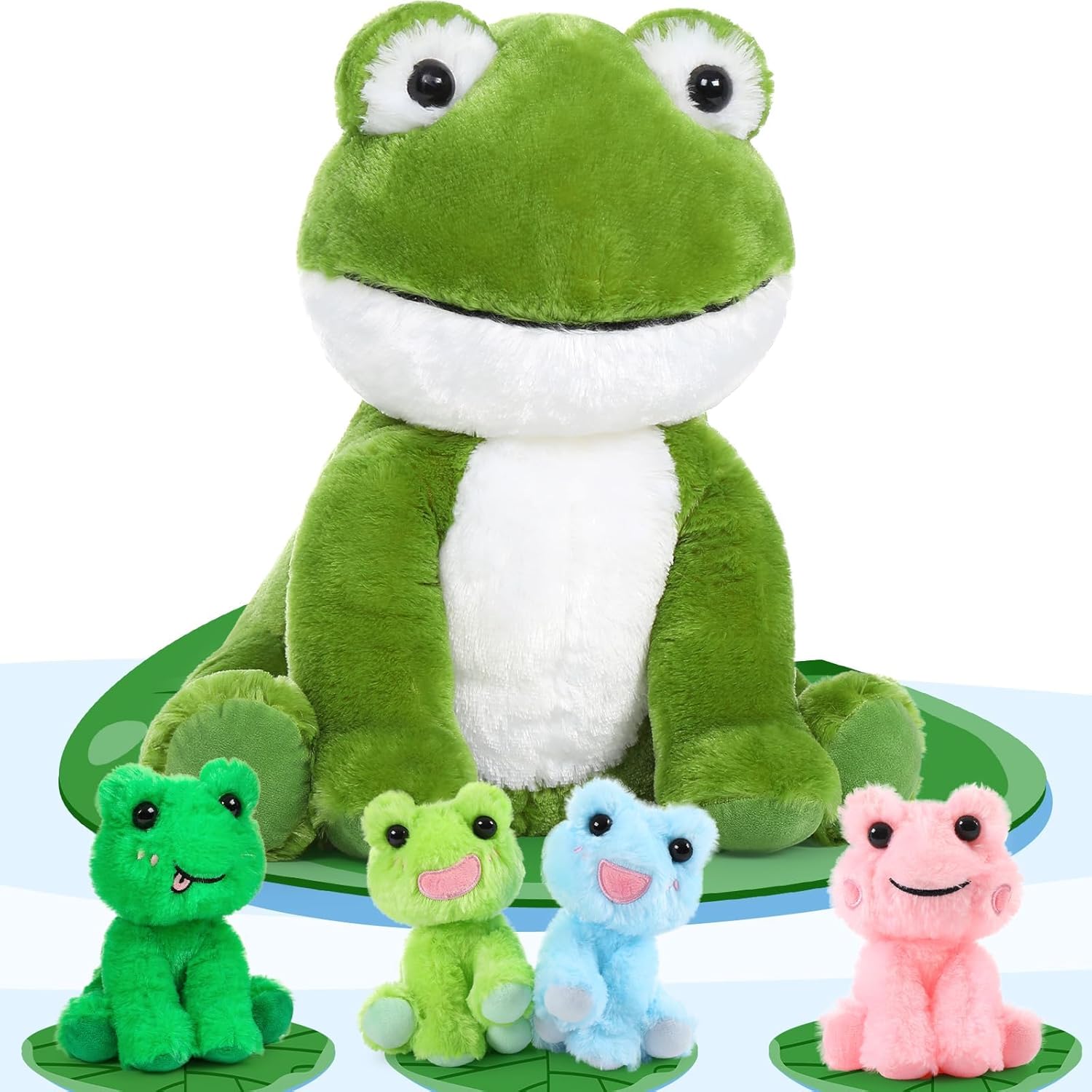 MorisMos Big Frog Stuffed Animal Plush Toy Set for Kids Fun