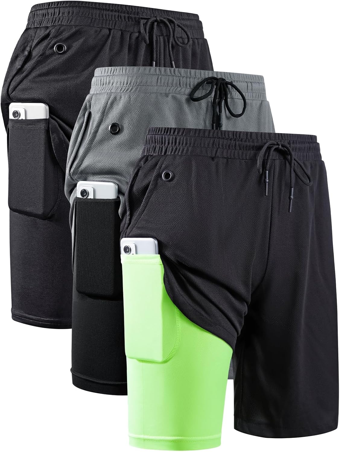 JWJ Mens 2 in 1 Running Shorts Quick Dry Athletic Workout Gear