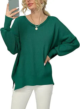 ANRABESS Women's Casual Oversized V Neck Sweater for Fall