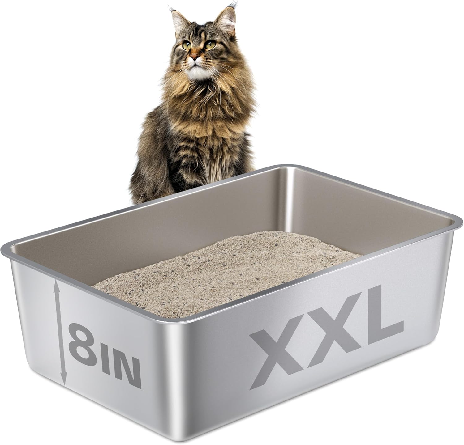 XXL Stainless Steel Litter Box for Big Cats and Multiple Cats