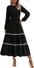 Long Sleeve Midi Dress - Elegant Smocked Floral Boho Fit