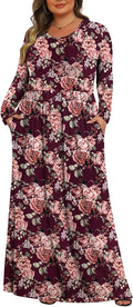 Tencede Womens Plus Size Maxi Dress Long Sleeve with Pockets Jewelry