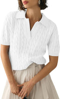 Women's Cable Short Sleeve Sweater Top - Soft Casual V Neck Clothing