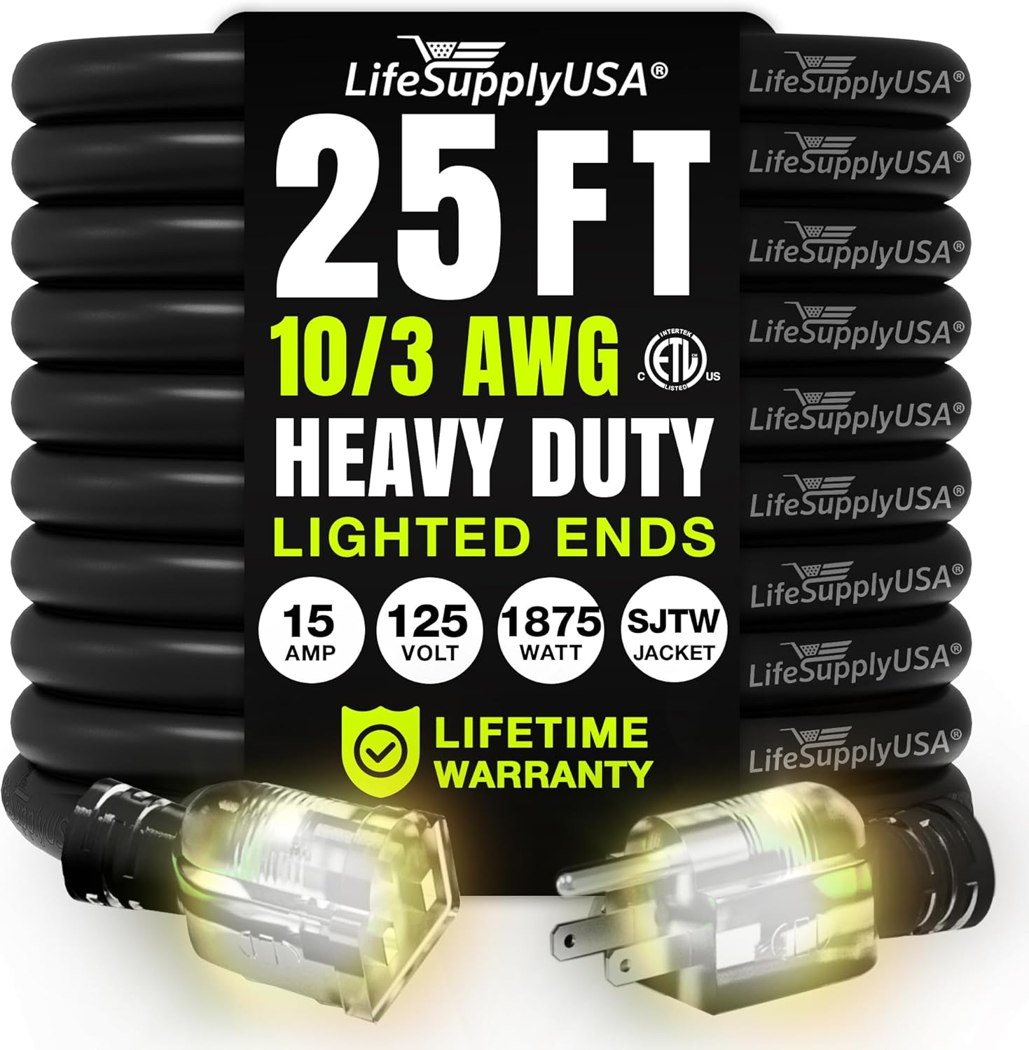 25ft Heavy Duty Extension Cord for Indoor and Outdoor Use