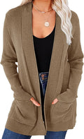 MEROKEETY Women's 2025 Fall Open Front Waffle Knit Cardigan - Cozy is
