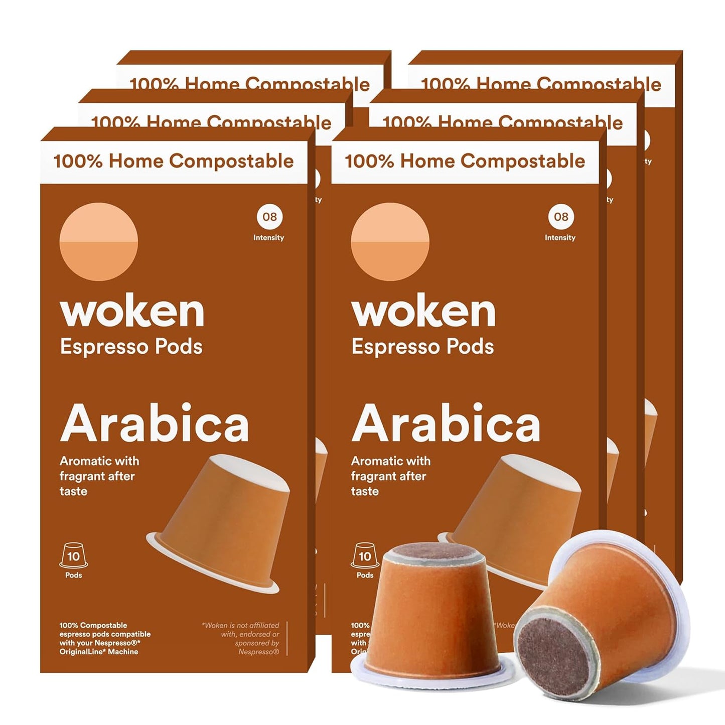 WOKEN COFFEE Compostable Nespresso Pods - Medium Roast Espresso Capsules - 60 Pods