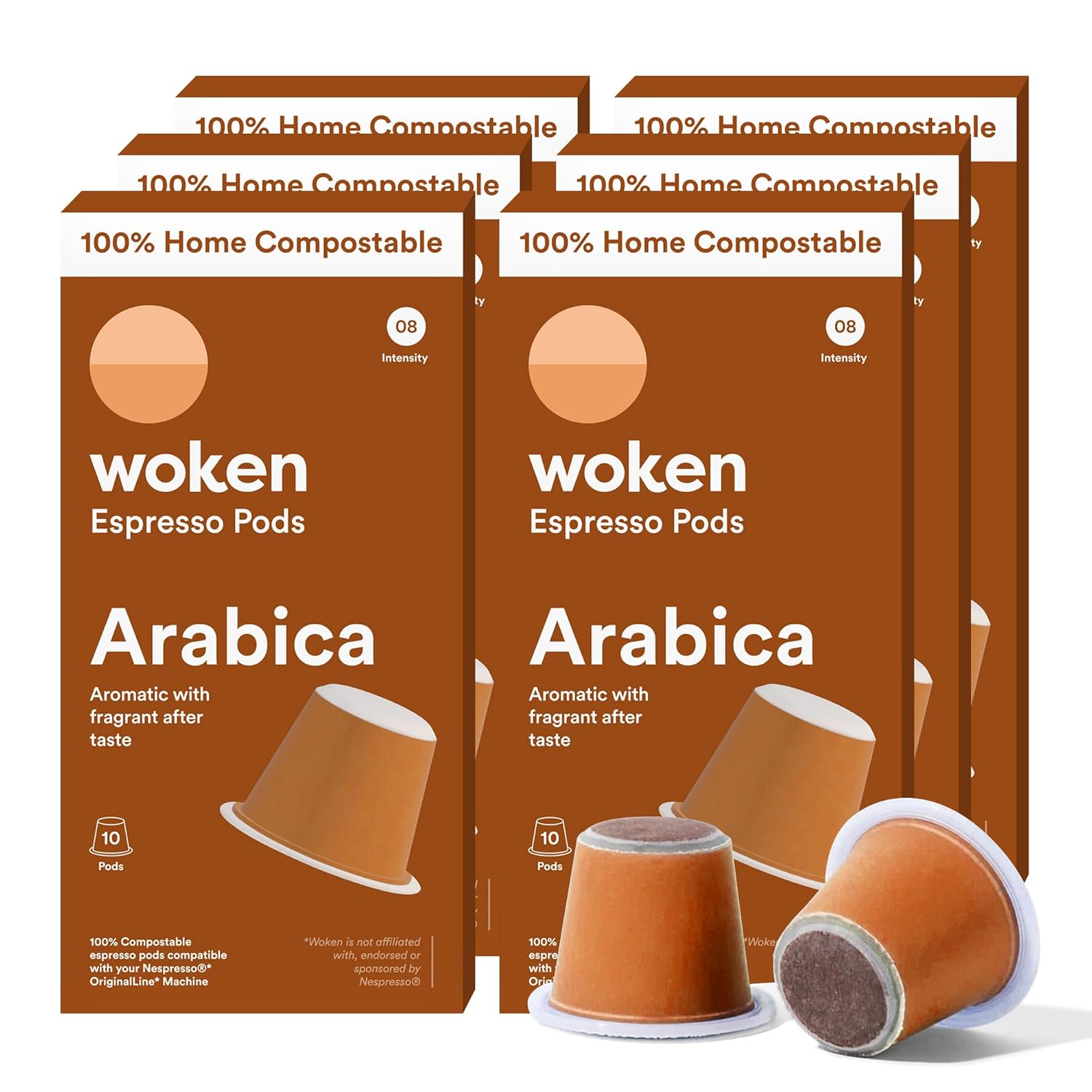 WOKEN COFFEE Compostable Nespresso Pods - Medium Roast Espresso Capsules - 60 Pods