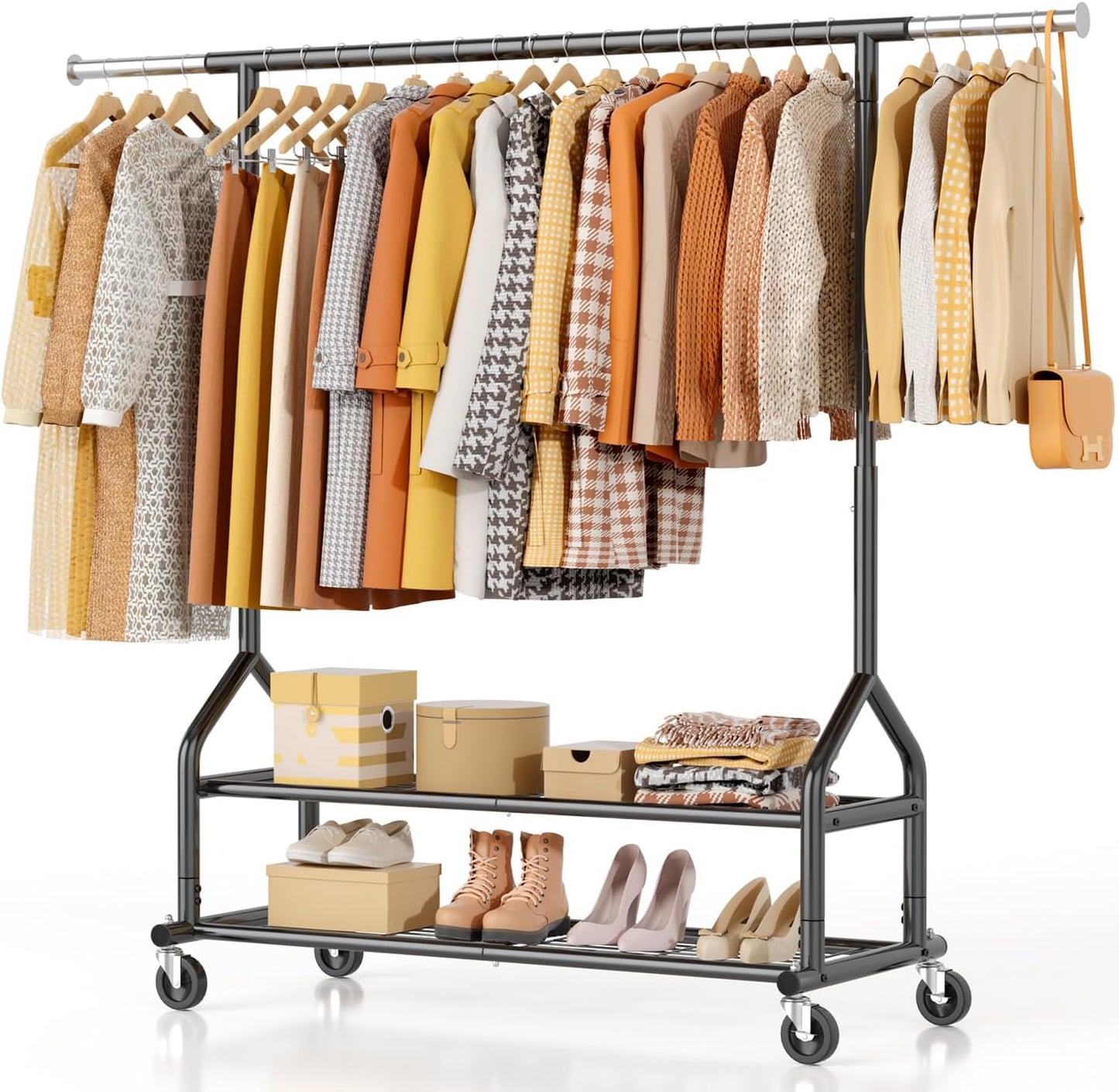 EAGMAK Heavy Duty Clothes Rack with Adjustable Shelves and Wheels
