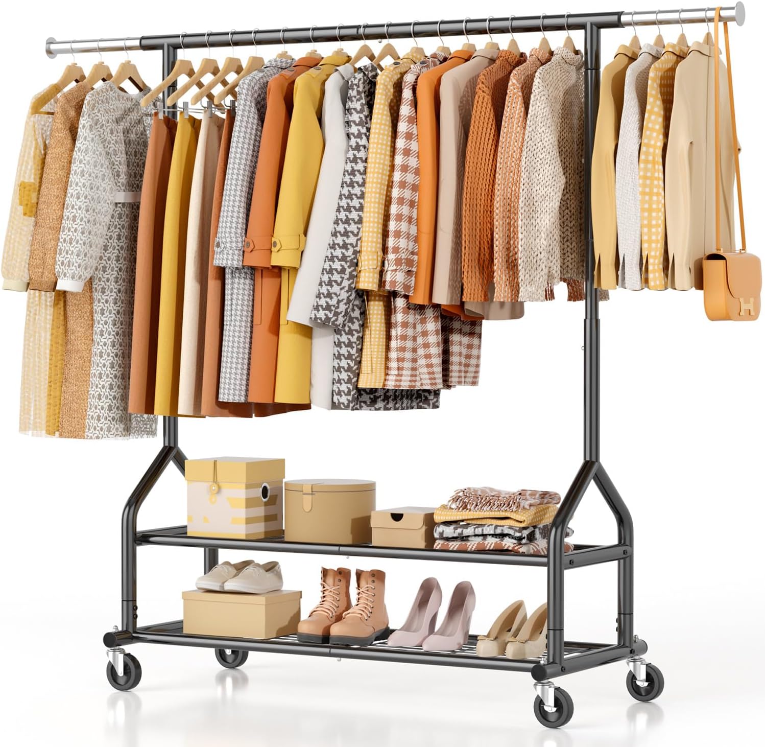 EAGMAK Heavy Duty Clothes Rack with Adjustable Shelves and Wheels