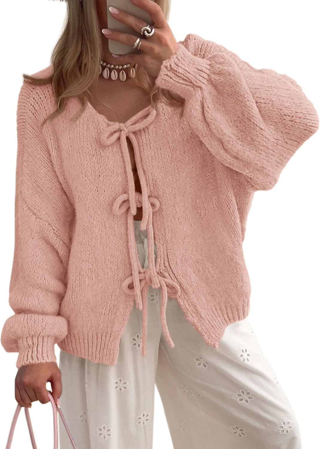 PRETTYGARDEN Women's Tie Front Bow Cardigan for Fall Fashion