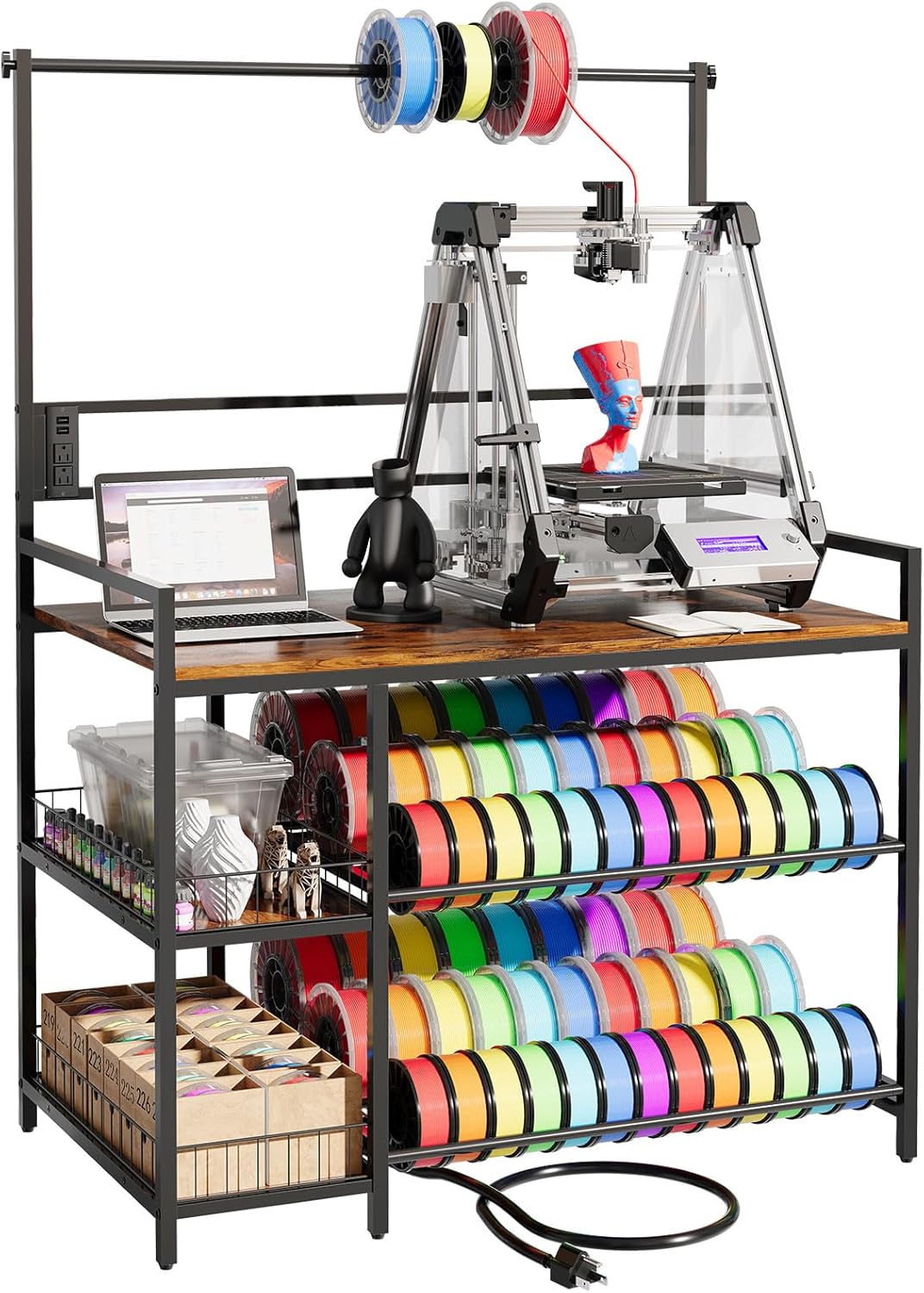 3D Printer Stand with Filament Storage and Charging Station