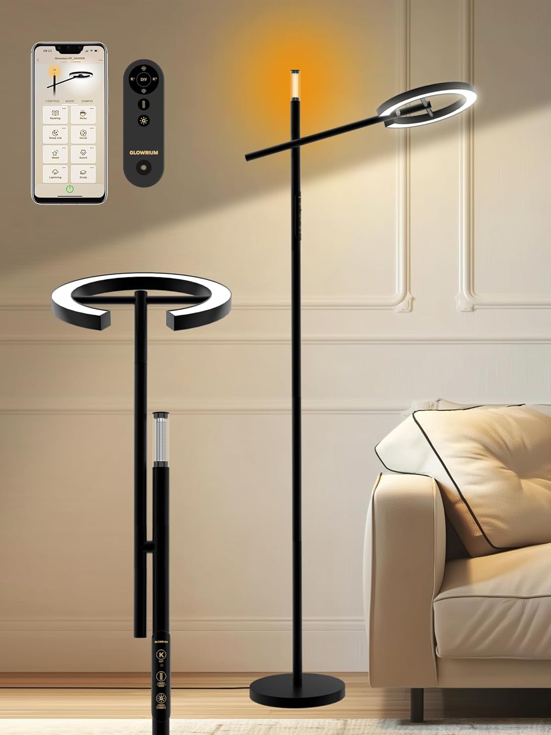 Smart Floor Lamp with APP for Therapy Light and Dimmable Brightness