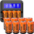 DULEX 12-Pack Rechargeable 123A Batteries with Fast Charger - Long