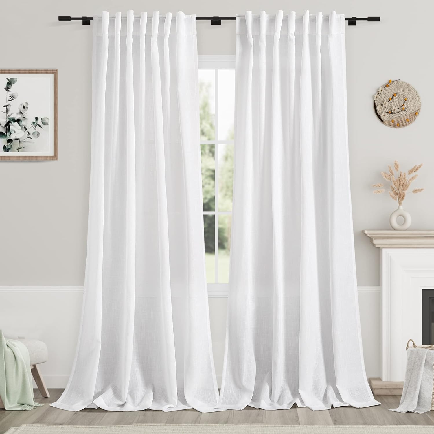 Solid White Curtains 96 Inches Long for Modern Farmhouse Decor