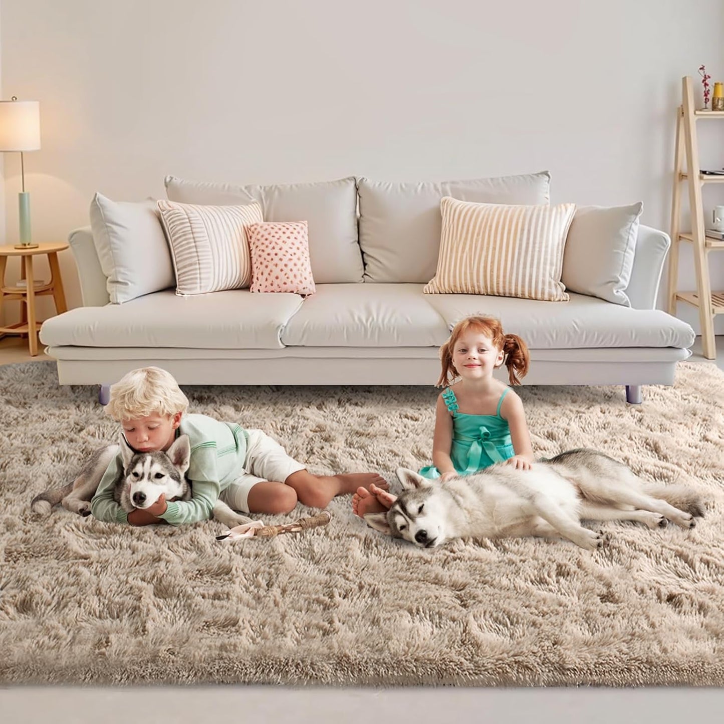 FinRec 5x7 Feet Tan Plush Area Rug for Cozy Home Decor
