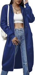 ELESOL Women Long Fleece Zip Hoodie Tunic - Cozy Knee-Length Layer