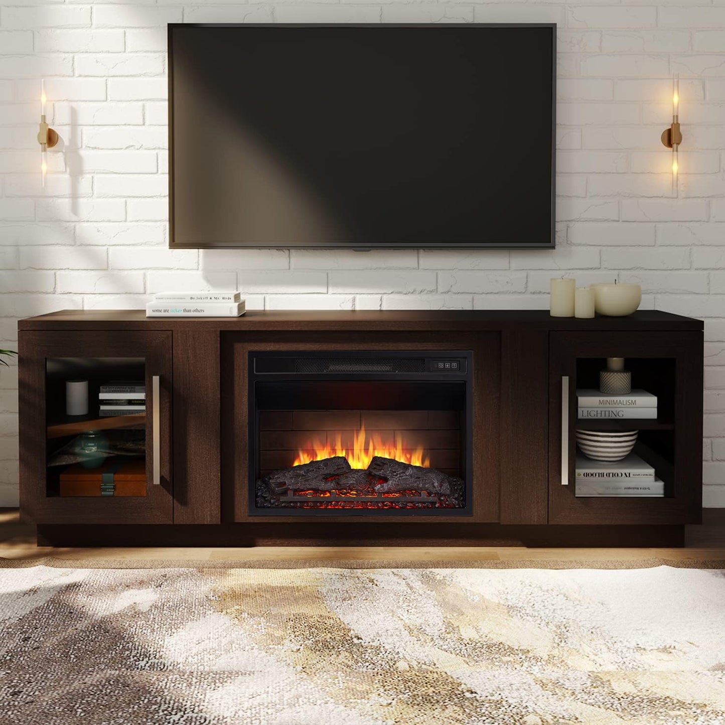 Cheerway 3D Fireplace TV Stand: Stylish Storage & Electric Fire