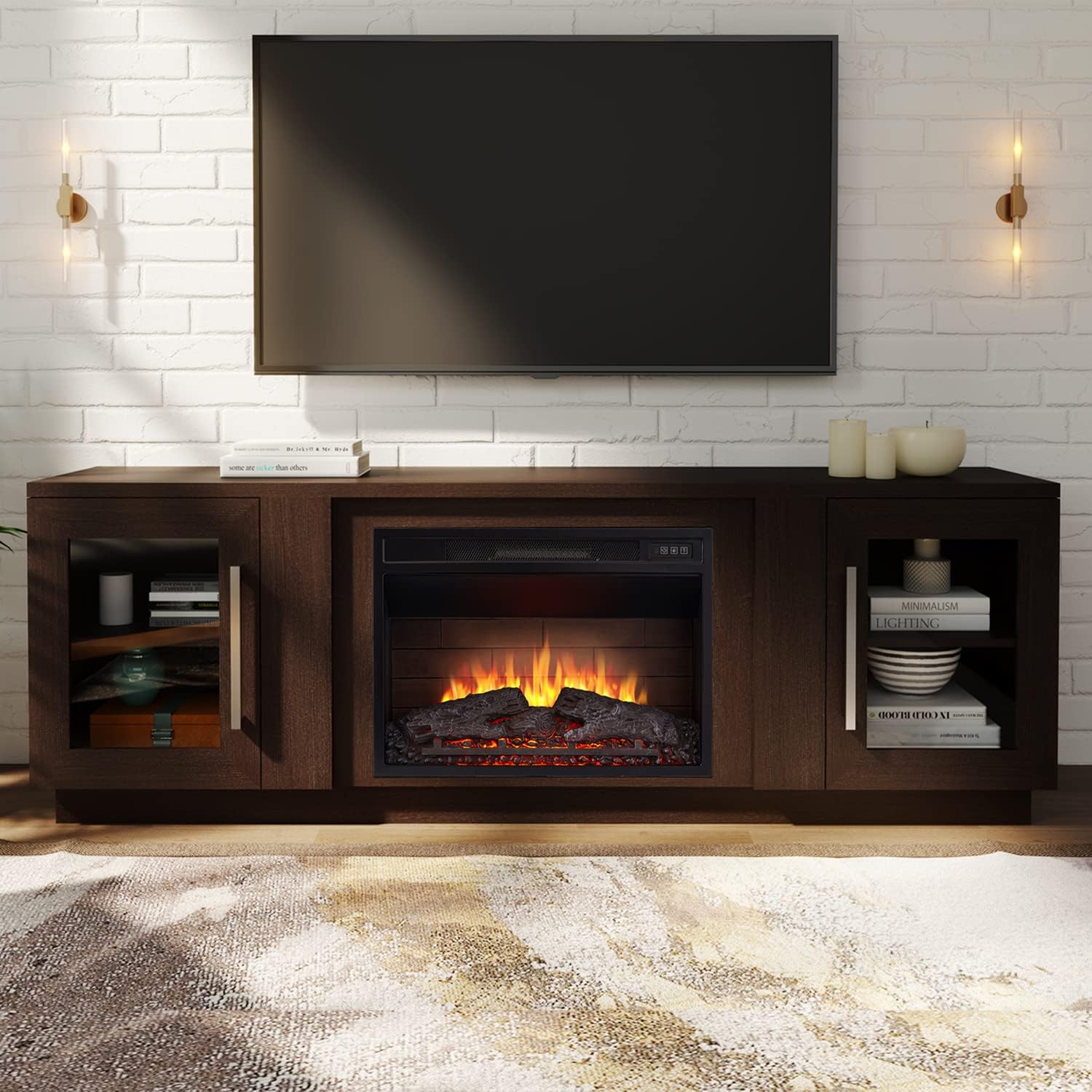 Cheerway 3D Fireplace TV Stand: Stylish Storage & Electric Fire