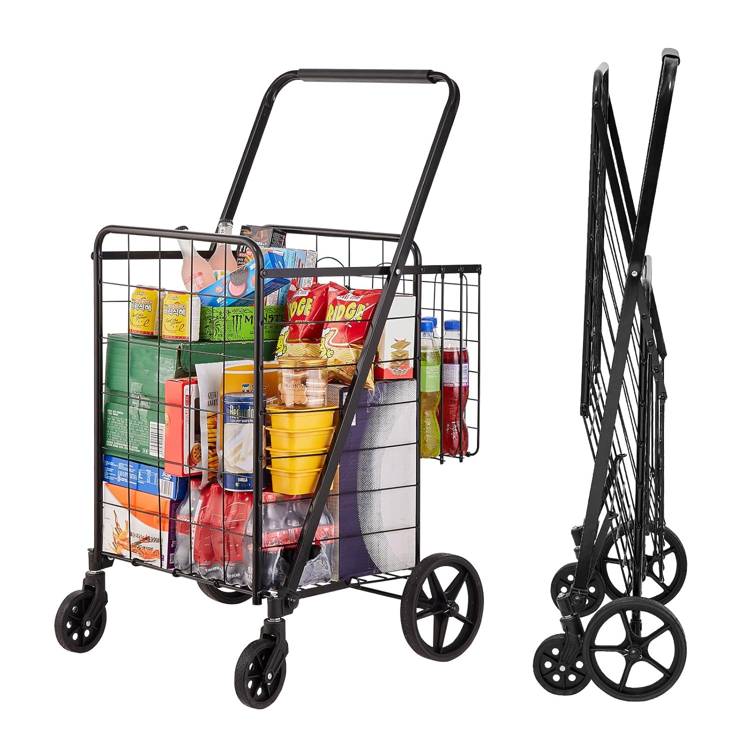 VEVOR Jumbo Grocery Utility Cart with Double Baskets and Wheels