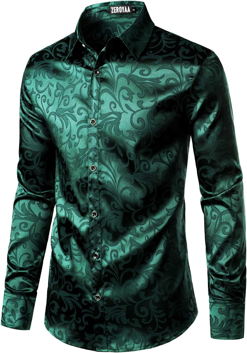 ZEROYAA Men's Luxury Jacquard Long Sleeve Dress Shirt for Events