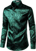 ZEROYAA Men's Luxury Jacquard Satin Dress Shirt - Sleek Formal Look
