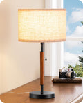 Mid Century Table Lamp with Linen Shade - Elegant Bedside Light