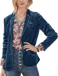 Women's Velvet Blazer Notched Lapel Button Front Jacket - Chic Layer