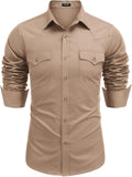 Men's Western Cowboy Cotton Long Sleeve Button Down Shirt - Classic