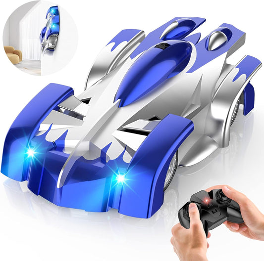 360 Rotating Wall Climbing RC Car - Rechargeable, Headlight, Blue