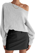 Womens Off The Shoulder Sweater Long Sleeve Boat Neck Pullover