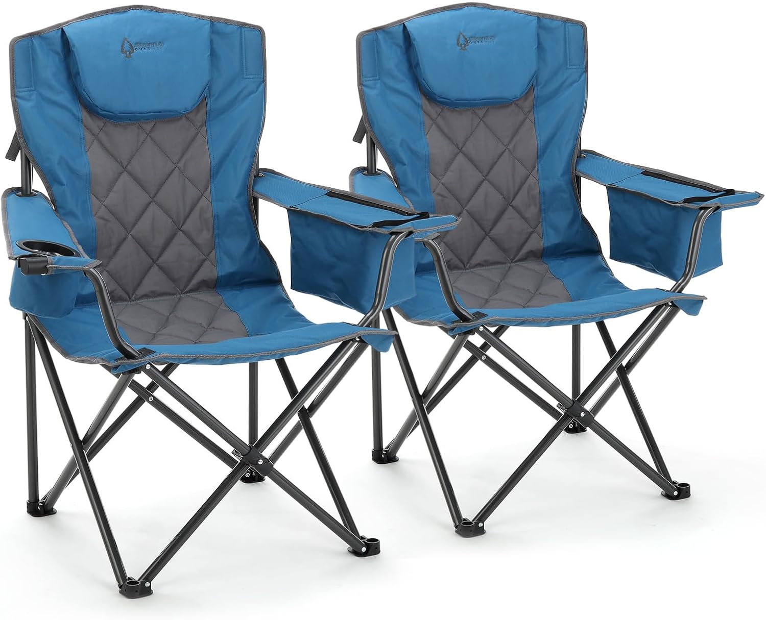 Portable Deluxe Folding Camp Quad Chair with Headrest & Cooler
